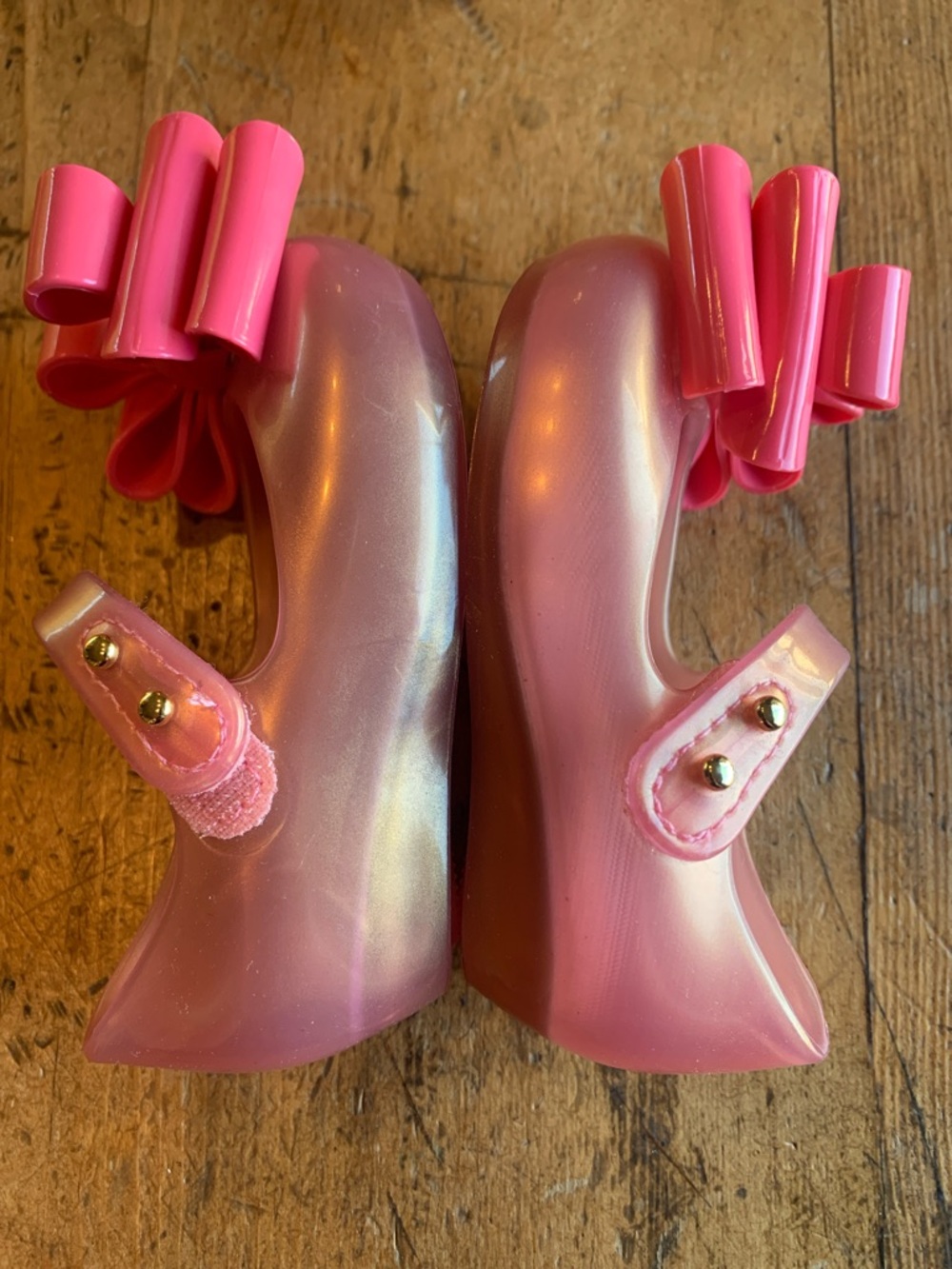 Mini Melissa Pink Jelly Mary Jane Shoes with Layered Bow - Picture 12 of 16